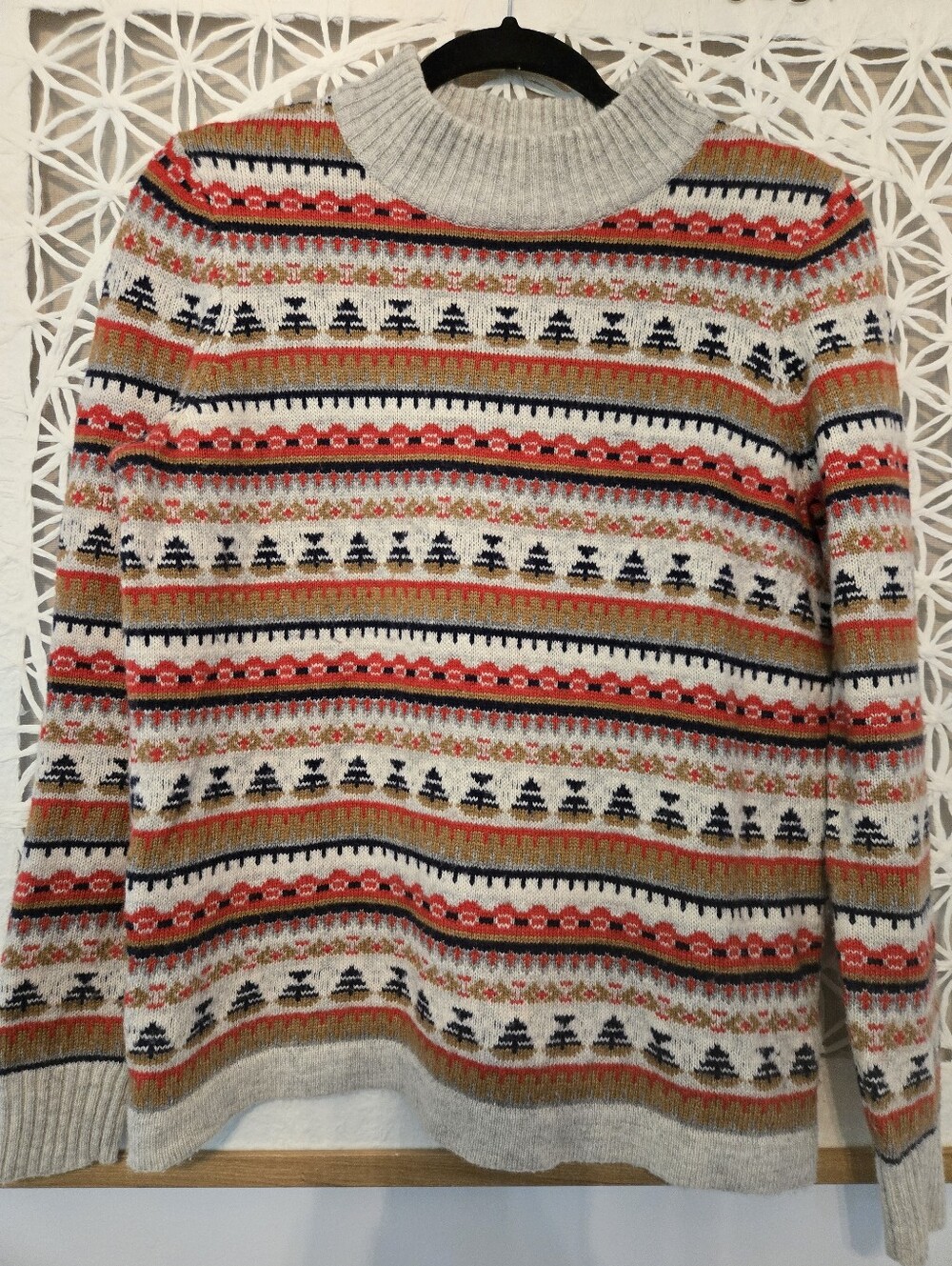 J.Crew Fair Isle Mock Neck Sweater Small  Lambswool Blend Cozy Knit Pullover